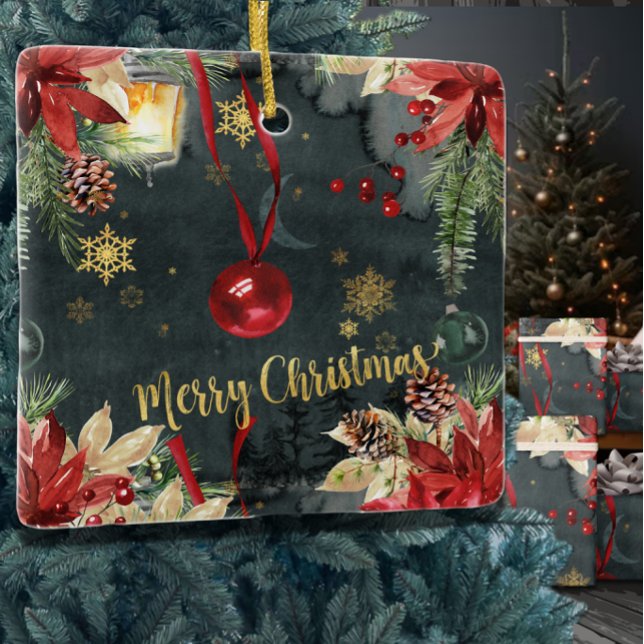Merry Christmas Holiday Splendour Ceramic Ornament (Creator Uploaded)