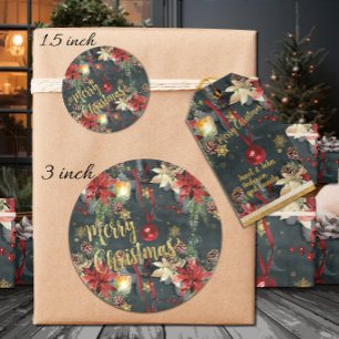 Merry Christmas Holiday Splendour Glossy Classic Round Sticker