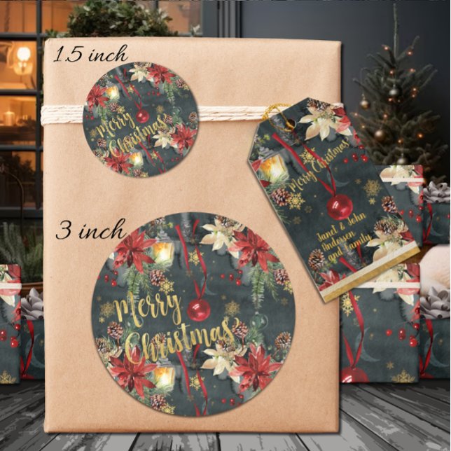 Merry Christmas Holiday Splendour Glossy Classic Round Sticker (Creator Uploaded)