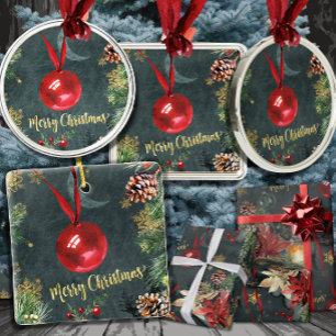 Merry Christmas Holiday Splendour Red Ball Metal Tree Decoration