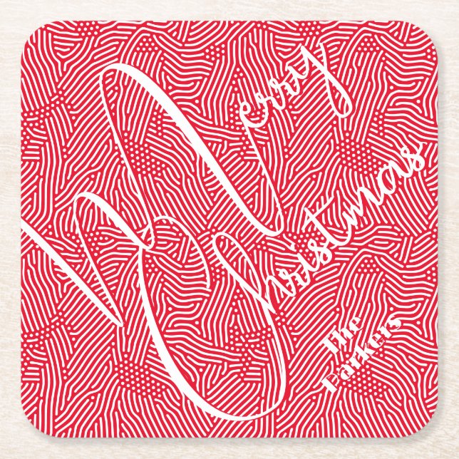 Merry Christmas Holiday Square Paper Coaster (Front)