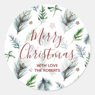 merry christmas holiday sticker label pine xmas