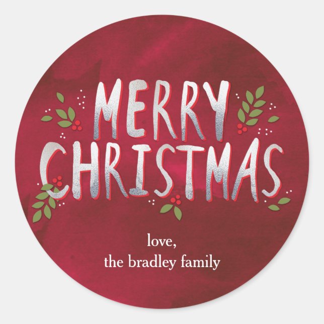 Merry Christmas Holiday Sticker or Envelope Seal (Front)
