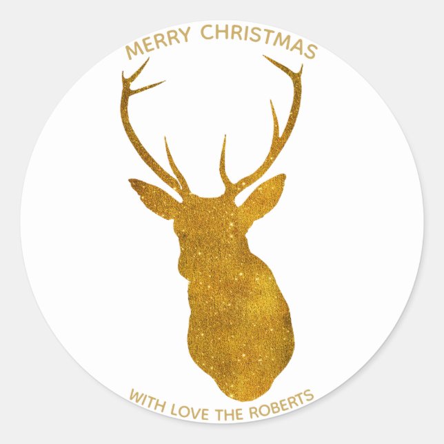 merry christmas holiday sticker stag faux gold (Front)