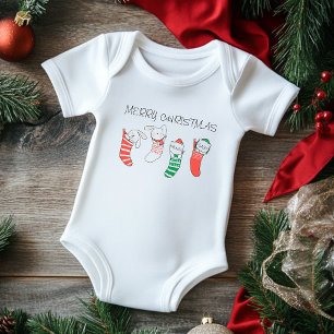 Merry Christmas Holiday Stocking Cats and Rabbits Baby Bodysuit