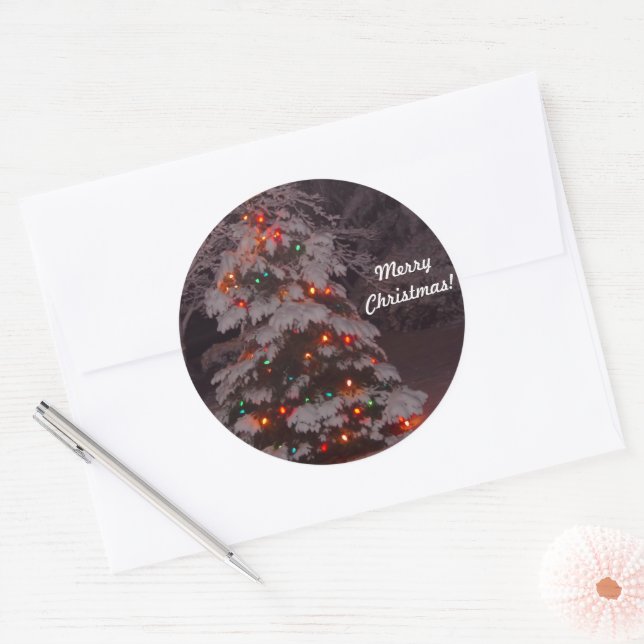 Merry Christmas Holiday Tree Lights Classic Round Sticker (Envelope)
