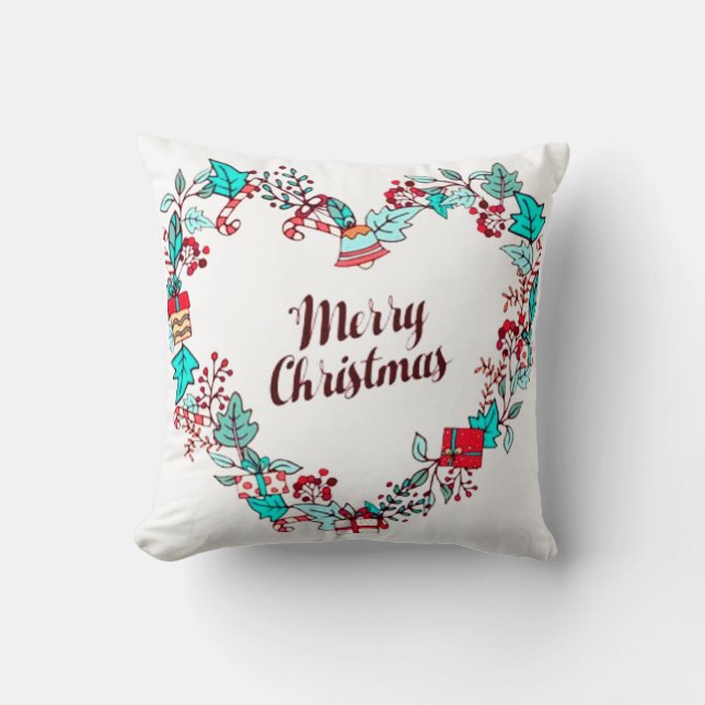 Merry Christmas Holiday Typography Heart Shape Cushion (Front)