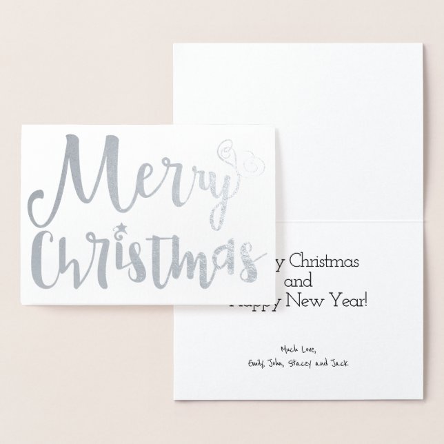 Merry Christmas Holiday Typography Silver Foil Card (Display)