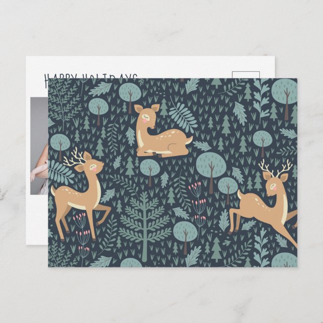 Merry Christmas | Holiday Woodland Animals Postcar Postcard (Front/Back)