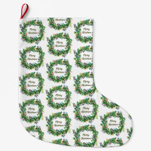Merry Christmas Holiday Wreath Large Christmas Stocking