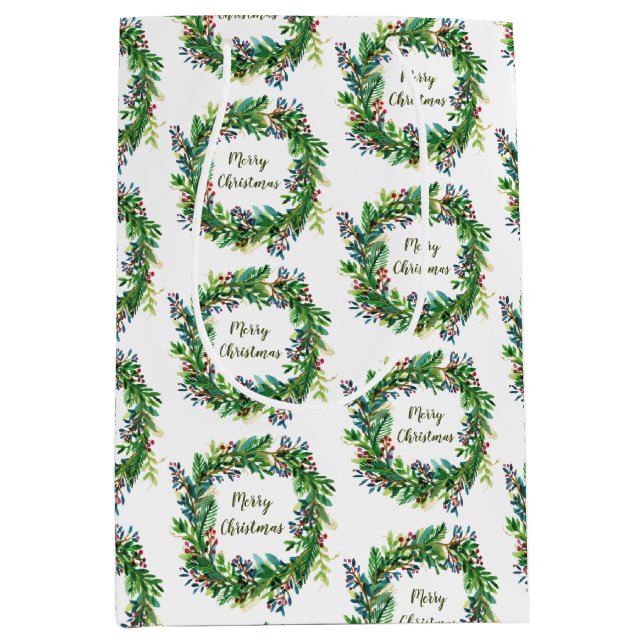 Merry Christmas Holiday Wreath Medium Gift Bag (Front)
