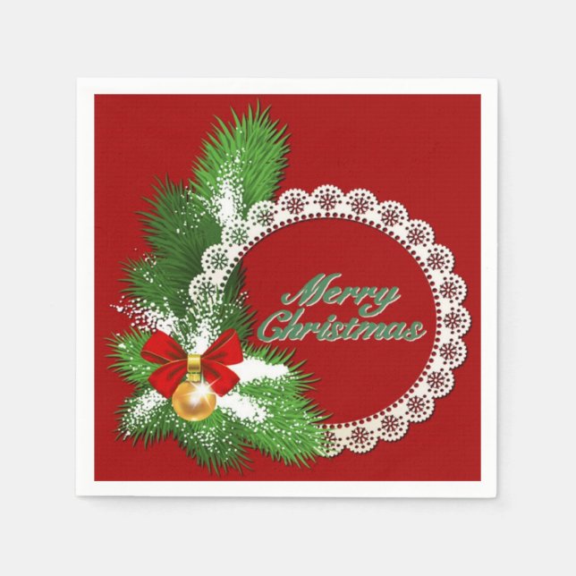 Merry Christmas Holiday Wreath Red Napkins (Front)