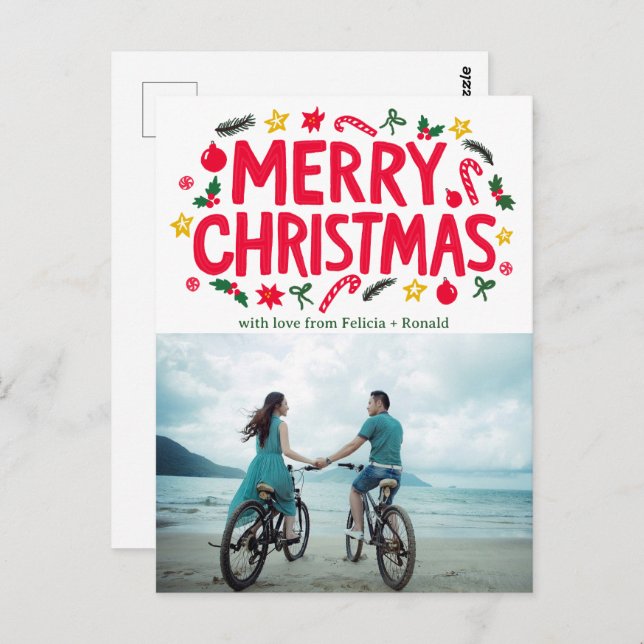 MERRY CHRISTMAS Holiday Xmas CUSTOM PHOTO Postcard (Front/Back)