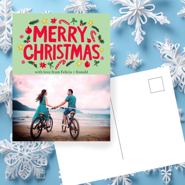 MERRY CHRISTMAS Holiday Xmas CUSTOM PHOTO Postcard (MERRY CHRISTMAS Holiday Xmas Doodles Hand-drawn CUSTOM PHOTO Postcard
)