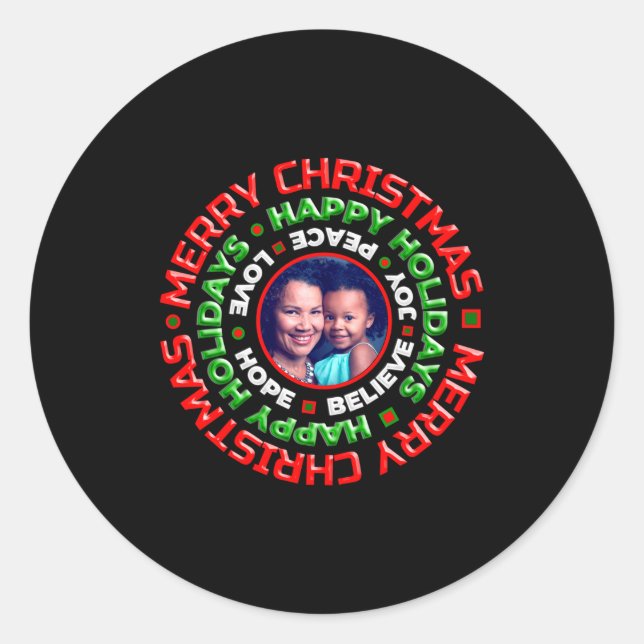 Merry Christmas Holidays Family Photo  Classic Round Sticker (Front)