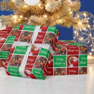 Merry Christmas holidays family photo collage red Wrapping Paper