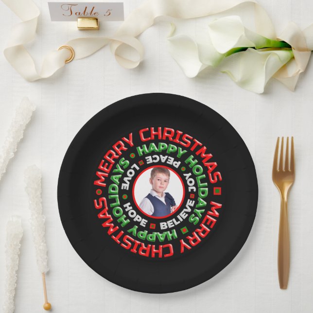 Merry Christmas Holidays Family Photo Personalise  Paper Plate (Wedding)