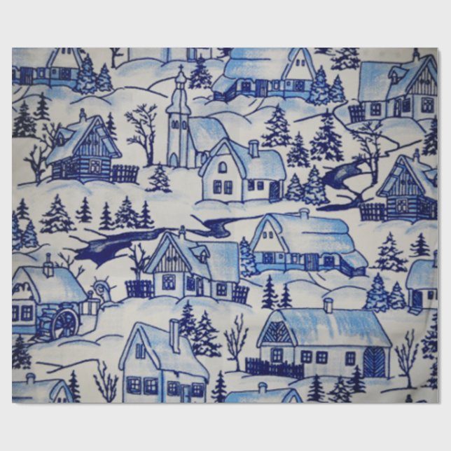 Merry Christmas Holidays Olde-World Winter Village Wrapping Paper (Flat)