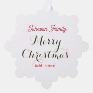 Merry Christmas holidays red green family name tex Tree Decoration Card