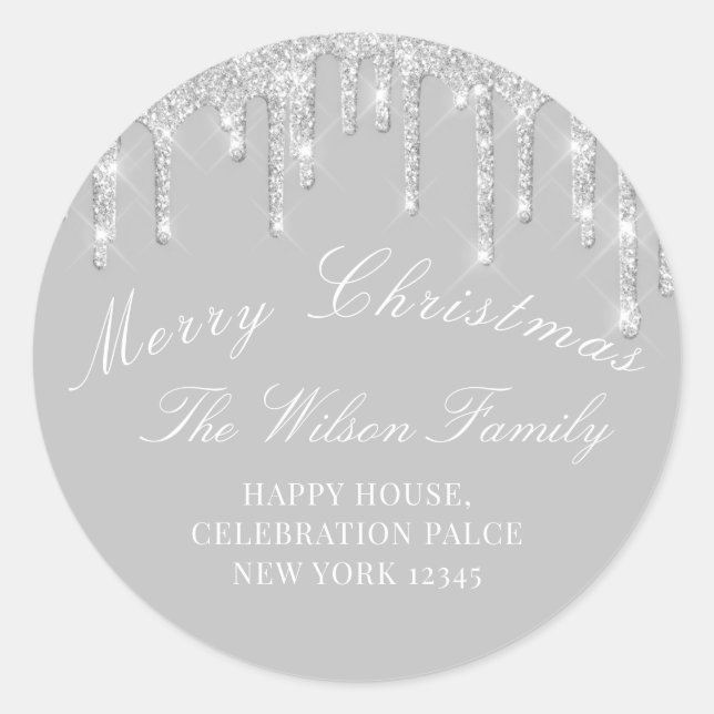 Merry Christmas Holidays RSVP Grey CLASSY Silver Classic Round Sticker (Front)