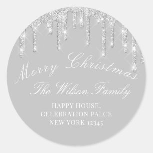 Merry Christmas Holidays RSVP Grey CLASSY Silver Classic Round Sticker