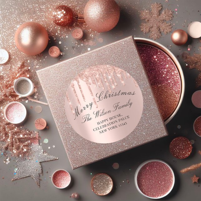 Merry Christmas Holidays RSVP Rose Classy Drips Classic Round Sticker (Merry Christmas Holidays RSVP Rose Classy Drips Classic Round Sticker)