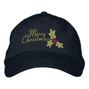 Merry Christmas Holly And Berries Embroidered Hat