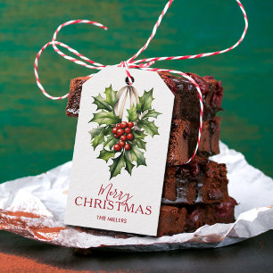Merry Christmas Holly and Berries Gift Tags