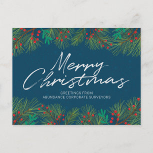 Merry Christmas Holly and Berries Personalise Holiday Postcard