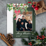 Merry Christmas Holly and Berry Greenery Photo Holiday Card<br><div class="desc">Elegant simplicity in this holly and berry watercolor swag bouquet design with a red ribbon, your photo and the greeting "Merry Christmas". Simply add your family name and the year on the front and your unique messaging (or delete text in template fields) on back. Composite design by Holiday Hearts Designs...</div>