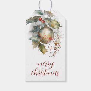 Merry Christmas Holly And Tree Ornaments Gift Tag