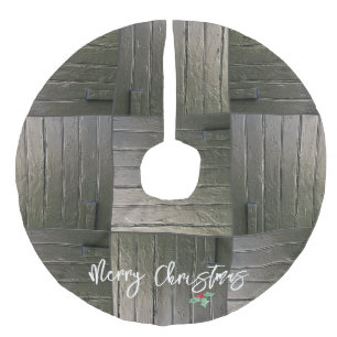 MERRY CHRISTMAS Holly Barn Door Modern Farmhouse Faux Linen Tree Skirt