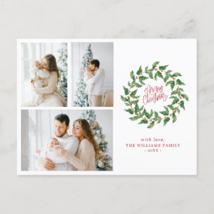 Merry Christmas   Holly Berries   3 Photos Holiday Postcard