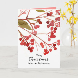 Merry Christmas Holly Berries Nature Custom Name Card