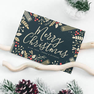 Merry Christmas Holly & Berries Postcard