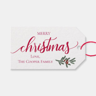 Merry Christmas- Holly berries, spruce Gift Tags