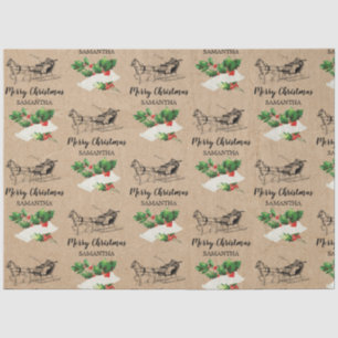 Merry Christmas Holly Berries Winter Kraft Brown Tissue Paper