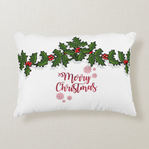 Merry Christmas,Holly Berry Branches -Personalised Decorative Cushion
