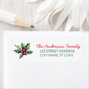 Merry Christmas Holly Berry Holiday Return Address