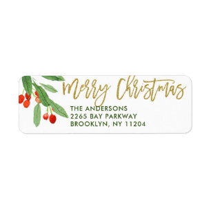 Merry Christmas Holly Berry Holiday Return Address