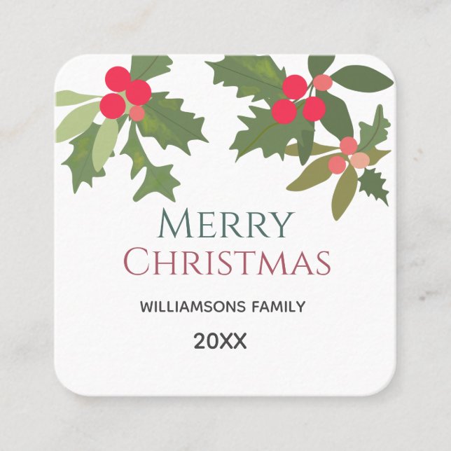 Merry Christmas holly berry  holiday          Square Business Card (Front)