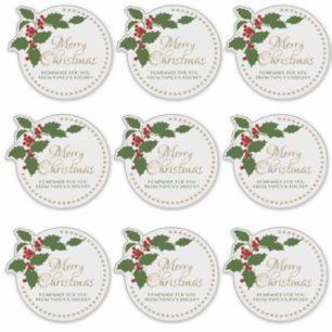 Merry Christmas Holly & Berry Label Food Gift Tin