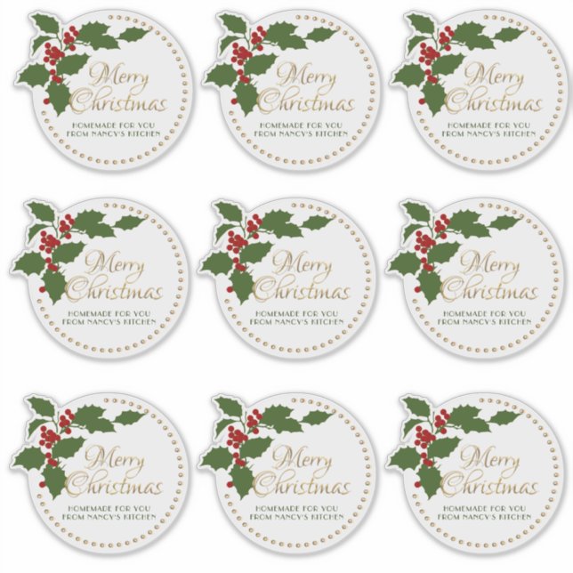 Merry Christmas Holly & Berry Label Food Gift Tin  (Front)