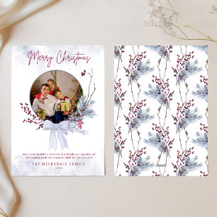 Merry Christmas Holly Berry Photo Holiday Card