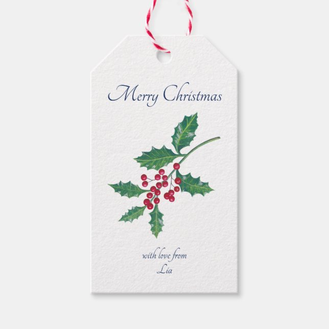 Merry Christmas Holly Blue Green Gift Tag (Front)