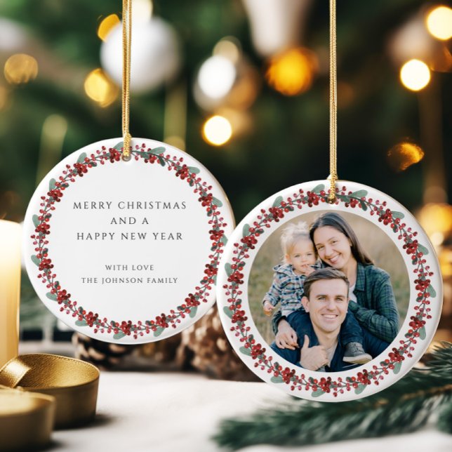 Merry Christmas Holly Botanical Photo Ceramic Tree Decoration (Merry Christmas Holly Botanical Photo Ceramic Ornament)