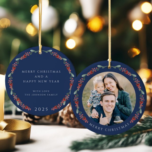 Merry Christmas Holly Botanical Photo Ceramic Tree Decoration (Merry Christmas Holly Botanical Photo Ceramic Ornament)