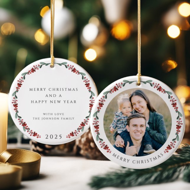 Merry Christmas Holly Botanical Photo Ceramic Tree Decoration (Merry Christmas Holly Botanical Photo Ceramic Ornament)