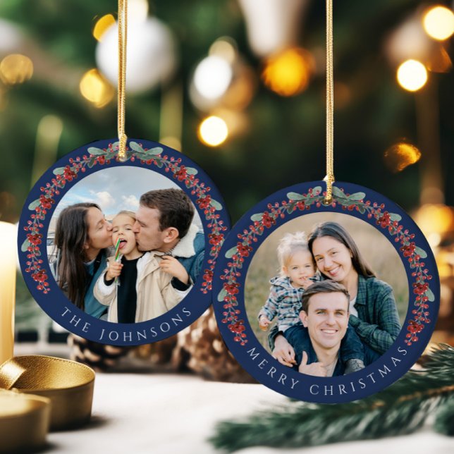 Merry Christmas Holly Botanical Photo Ceramic Tree Decoration (Creator Uploaded)