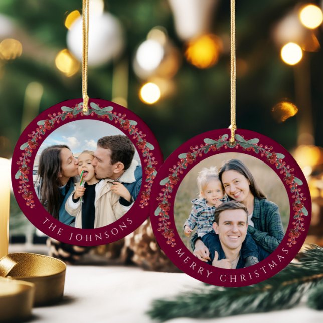 Merry Christmas Holly Botanical Photo Ceramic Tree Decoration (Merry Christmas Holly Botanical Photo Ceramic Ornament)